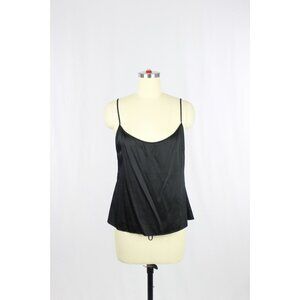 ELIE TAHARI Black Silk Satin Charmeuse Scoop Neck Camisole Cami Tank Top, Size S